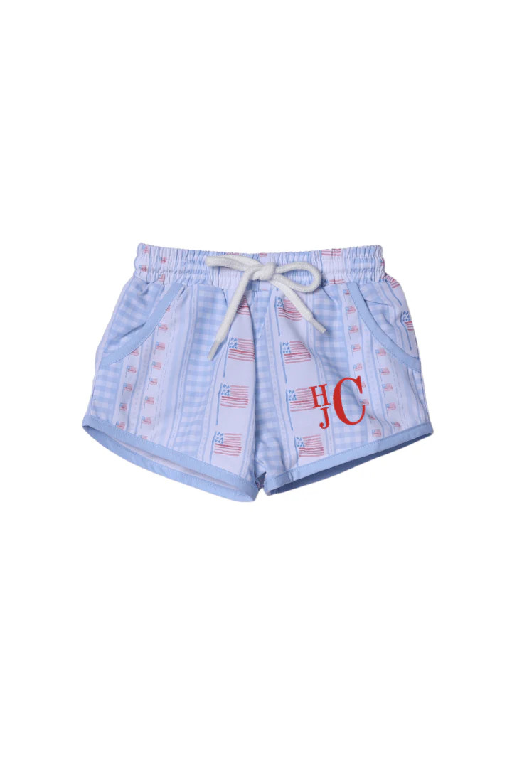 American Flag Swim Trunks | The Smocked Flamingo