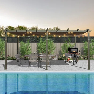11 X 20 FT Outdoor Living Outdoor Retractable Pergola With Weather-Resistant Canopy Aluminum Garden Pergola Patio Grill Gazebo For Courtyard | Wayfair North America