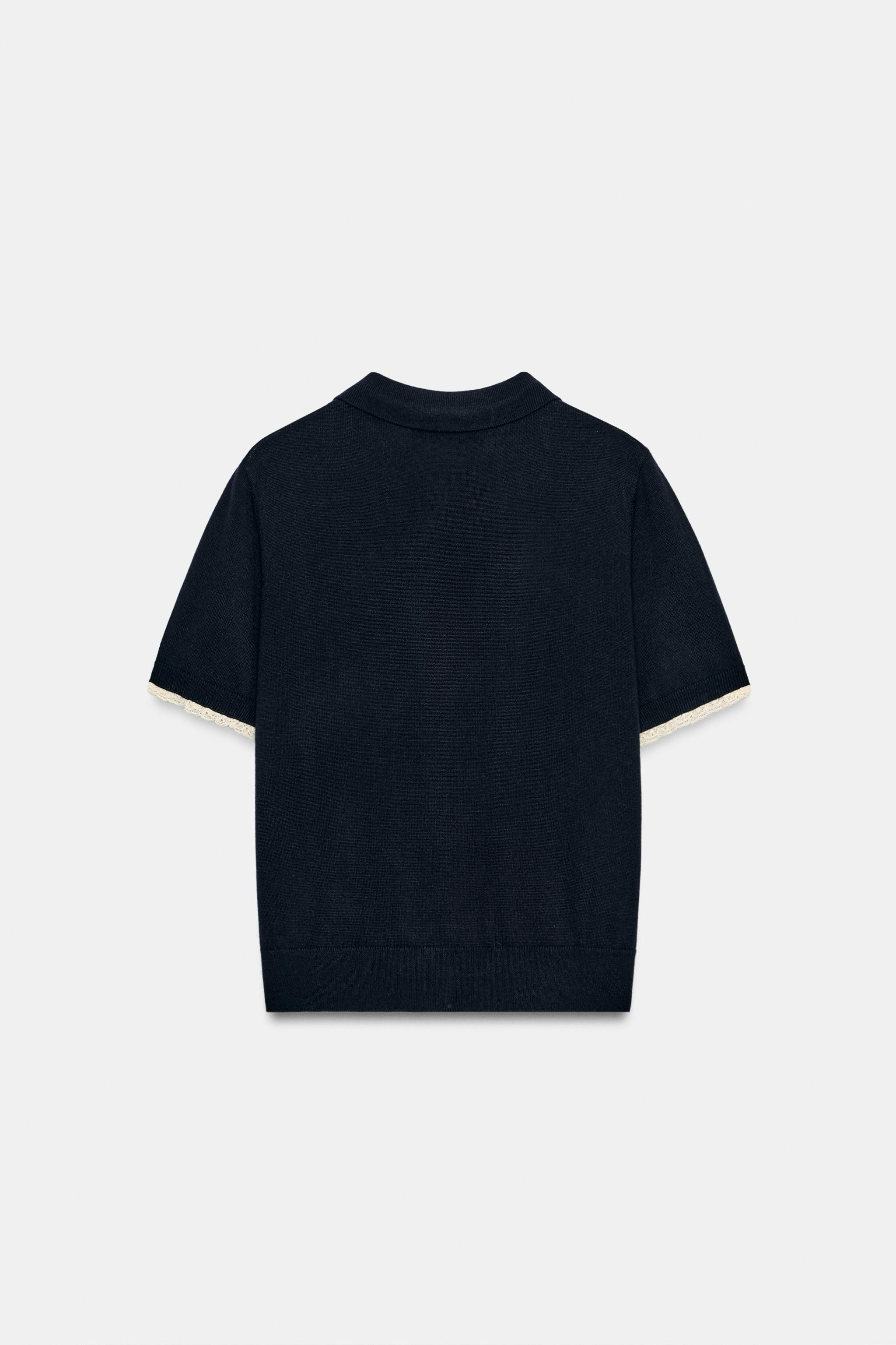 SHORT SLEEVE KNIT CARDIGAN WITH LACE TRIM | Zara UK