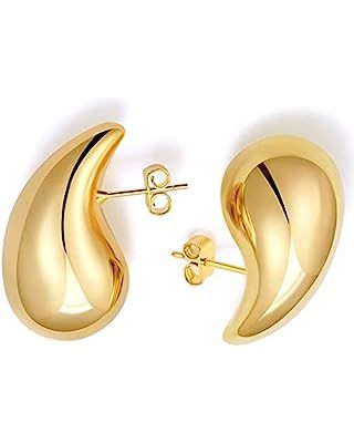Chunky Gold Hoop Earrings for Women,Lightweight Waterdrop Open Hoops Tear Drop Earrings Dupes For... | Amazon (US)