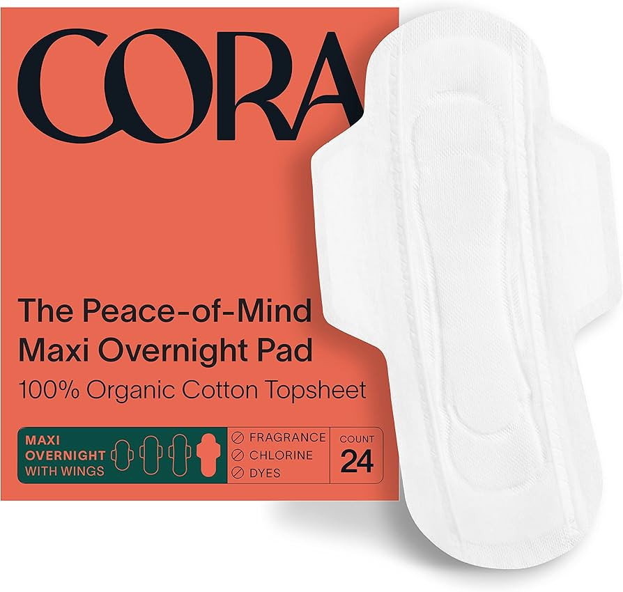 Cora Organic Cotton Topsheet Maxi Pads | Ultra Thin Period Pads with Wings | Maxi Overnight Absor... | Amazon (US)