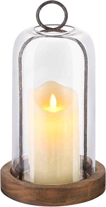 12" High Versatile Rustic Brown Metal Candle Holder with Handmade Sturdy Glass Dome and Shabby Br... | Amazon (US)