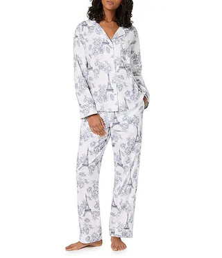 Bedhead Eiffel Tower Floral Print Organic Cotton Long Sleeve Notch Collar Woven Flannel Long Paja... | Dillard's