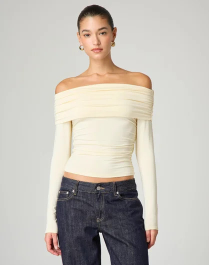 Ruched Off Shoulder Long Sleeve Top | Glassons (Australia)