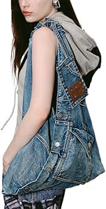 URBAN REVIVO Women Tote Shoulder Bag Large Capacity Denim with Leather Accents for Daily Commute ... | Amazon (US)