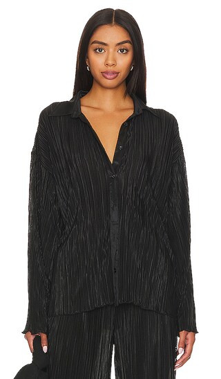 Plisse Oversized Button Up Shirt in Black | Revolve Clothing (Global)