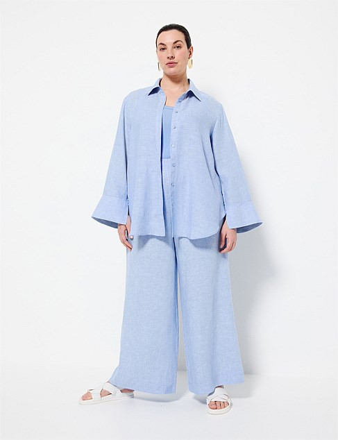 FLAT FRONT LINEN PANT | David Jones (Australia & New Zealand)
