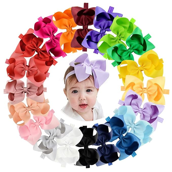 20pcs Baby Girls Hair Bows Headbands 6" Grosgrain Ribbon Hair Band Accessories for Infants Newbor... | Amazon (US)