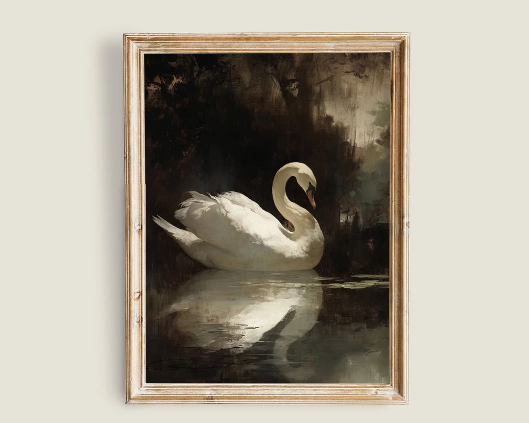 Vintage Swan Print, Swan Romantic, Vintage PRINTABLE, Moody Landscape Painting, Dark Cottagecore,... | Etsy (US)