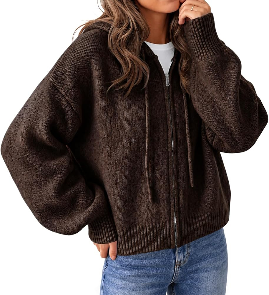 Saodimallsu Womens Zip Up Hooded Cardigan Sweaters Knit Jacket Outerwear | Amazon (US)