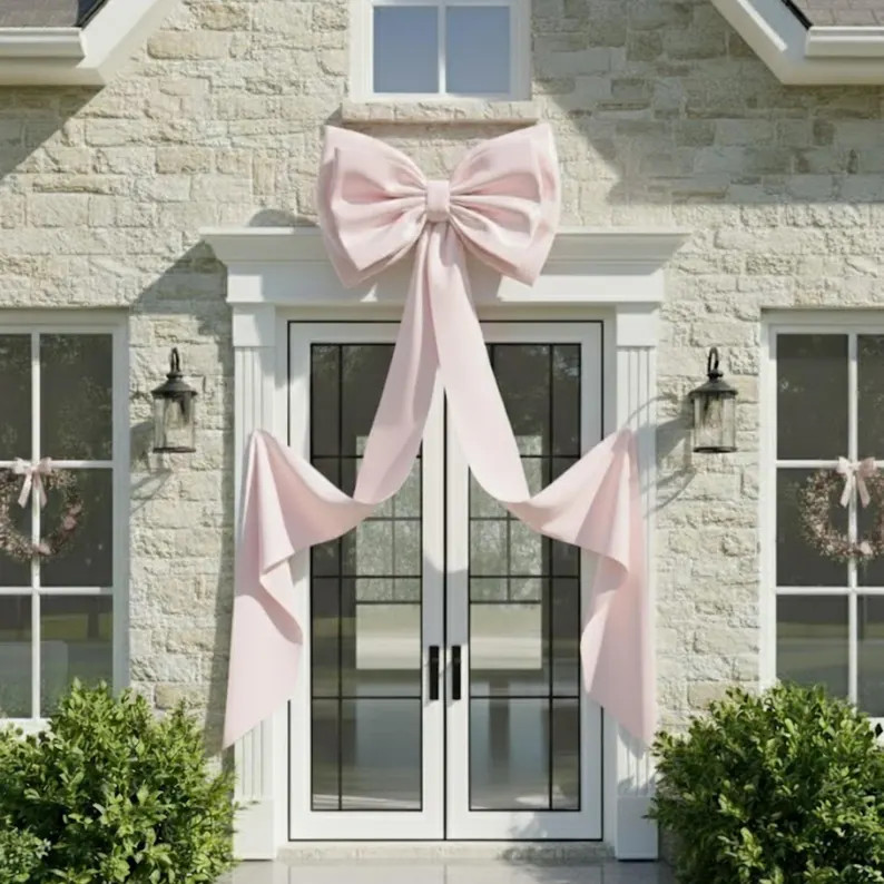 Oversized Bow Decor, Giant Pink Decorative Bow, Elegant Front Door Ribbon, Wedding Party Entrance... | Etsy (US)