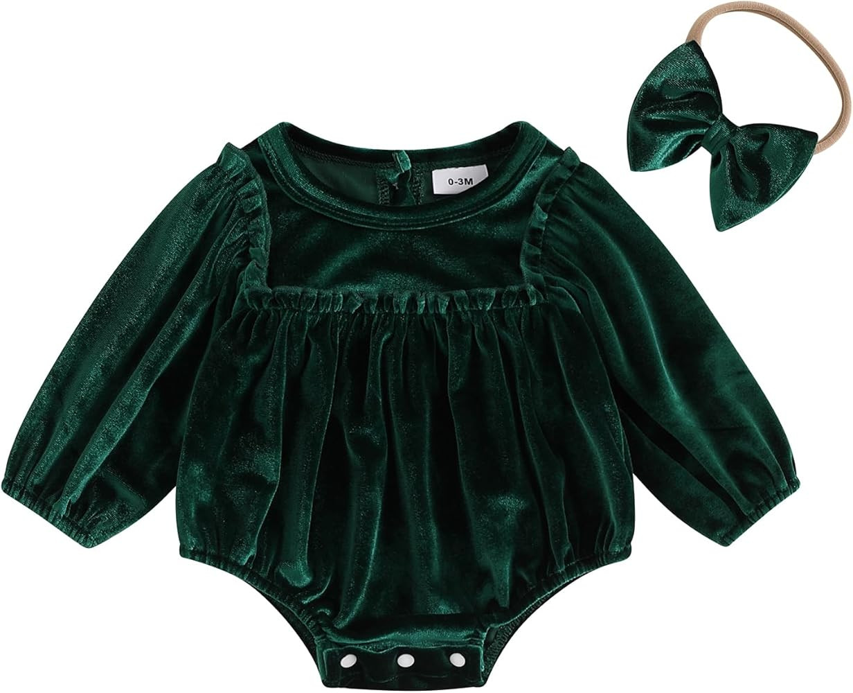 Thorn Tree Newborn Baby Girls Christmas Clothes Long Sleeve Velvet Ruffle Romper& Headband Fall W... | Amazon (US)