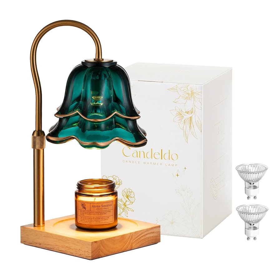 Candle Warmer Lamp with Timer: Flower Candle Warmer with 2 Bulbs Green Height Adjustable Candle W... | Amazon (US)