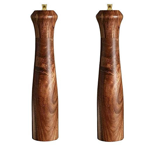 Wooden Salt and Pepper Grinder Set,Manual Salt and Pepper Mill,Acacia wood Salt Grinder Refillable,Pepper Mill with Adjustable Coarseness,Salt and Pepper Shakers Tableware Gifts 10" 2PCS | Amazon (US)