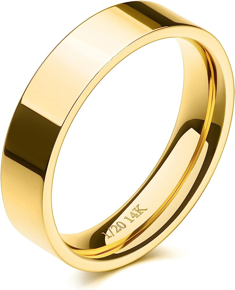 NOKMIT 5mm 14K Gold Filled Rings for Women Men Wedding Band Stacking Stackable Rings Pointer Fing... | Amazon (US)