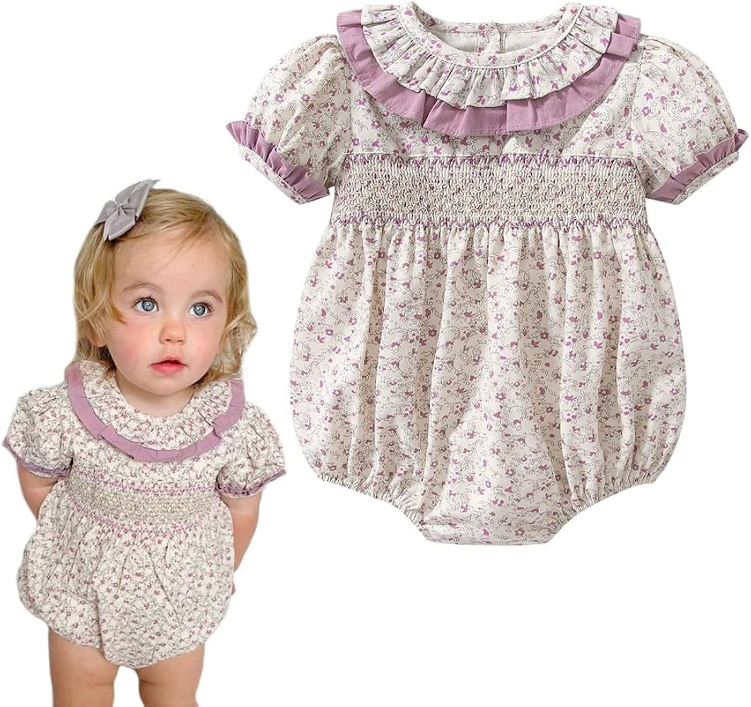Curipeer Infant Baby Girls Floral Romper Casual Long Sleeve Jumpsuit for Summer | Amazon (US)