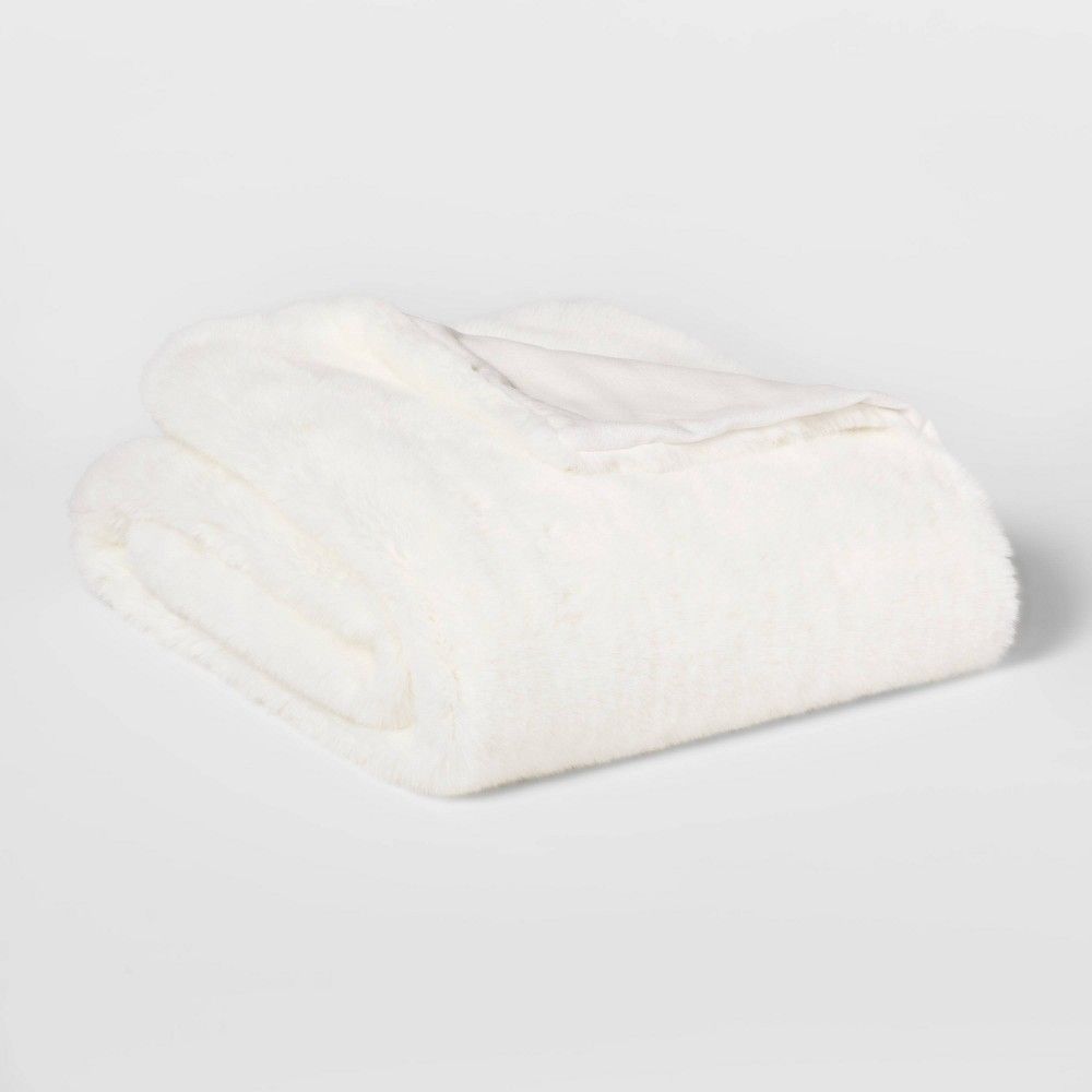 50"" x 70"" Faux Fur Throw Blanket White - Simply Shabby Chic | Target