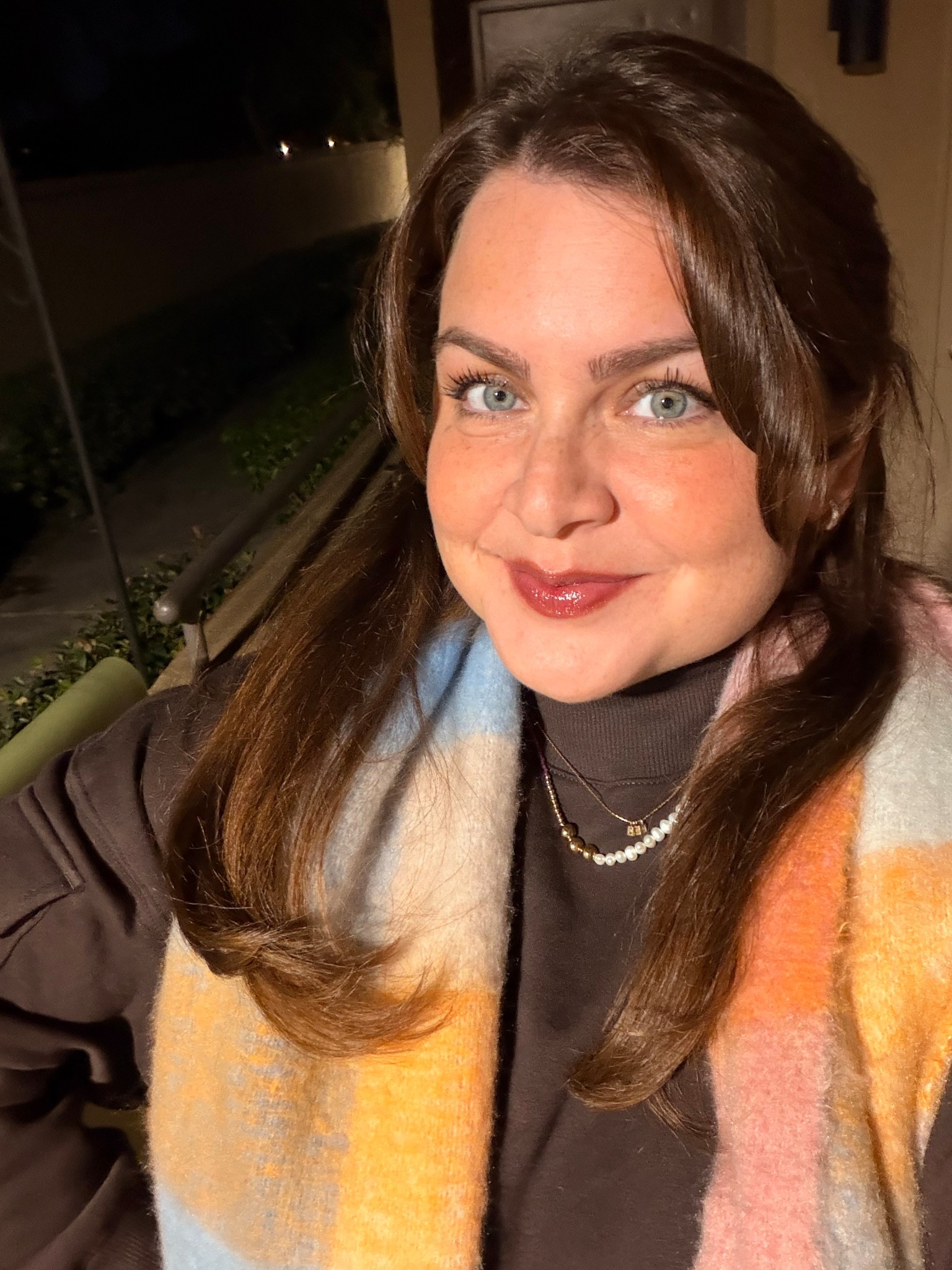 Feeling like a 90s Romcom girlie in my mock neck and scarf today. Loved my whole look tonight for cozy night of seeing Christmas lights with friends. I wore a matching Reebok set in chocolate brown with a colorful scarf and layered necklaces. I also tried the Cocokind ceramide lip blur balm in the color Be You which matched perfectly. 


#LTKootd #LTKMidsize #LTKHoliday