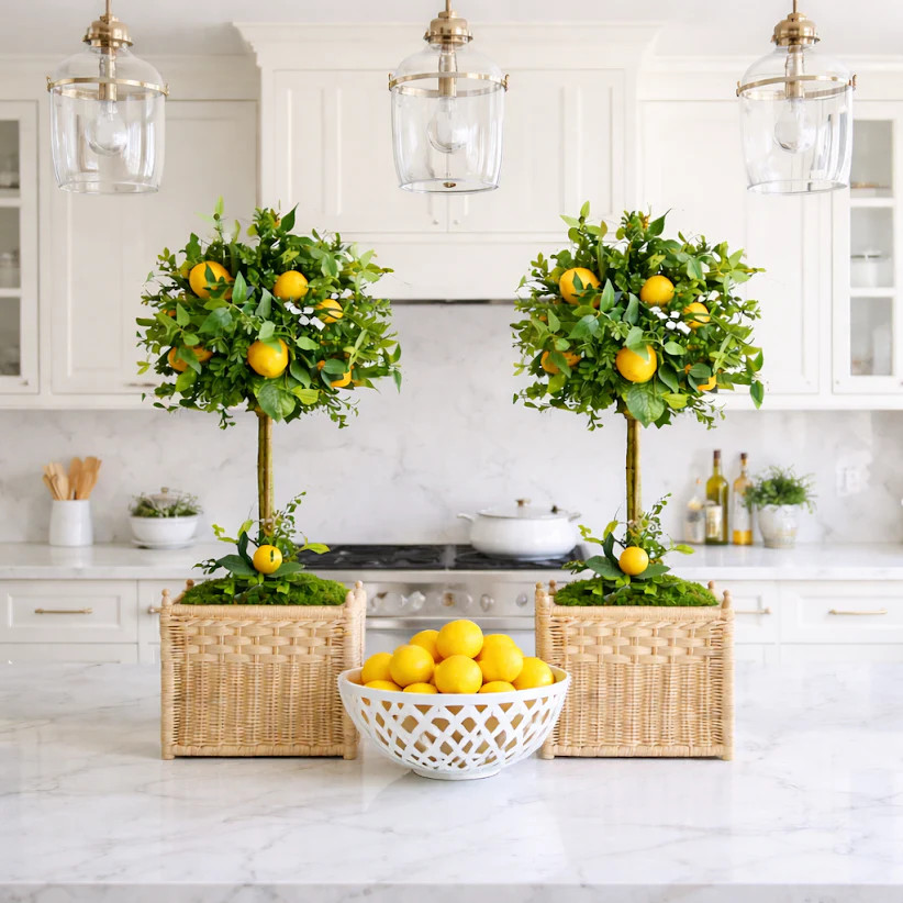 Lemon Topiary in Large Wicker Square Planter | The Enchanted Home