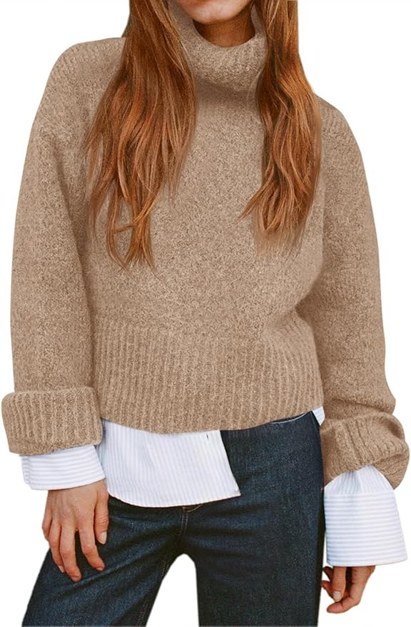 Saodimallsu Womens Turtleneck Fuzzy Sweaters Long Sleeve Chunky Knit Casual Loose Warm Fall Winte... | Amazon (US)