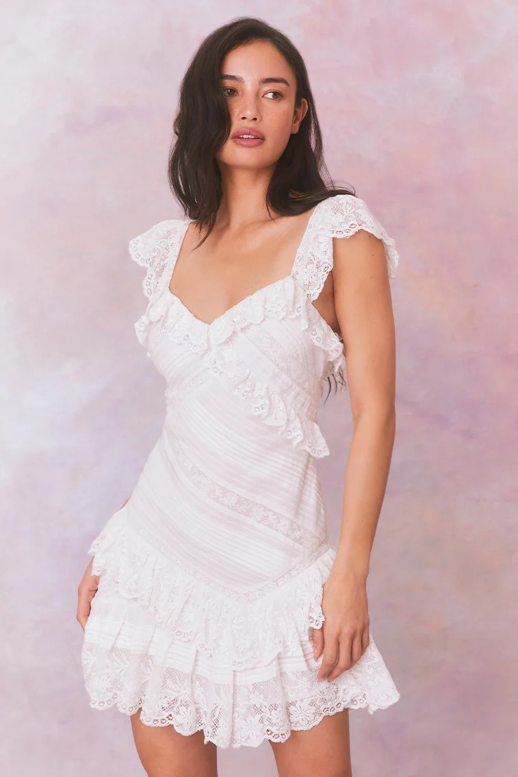 Bensley Fitted Lace Mini Dress | LoveShackFancy