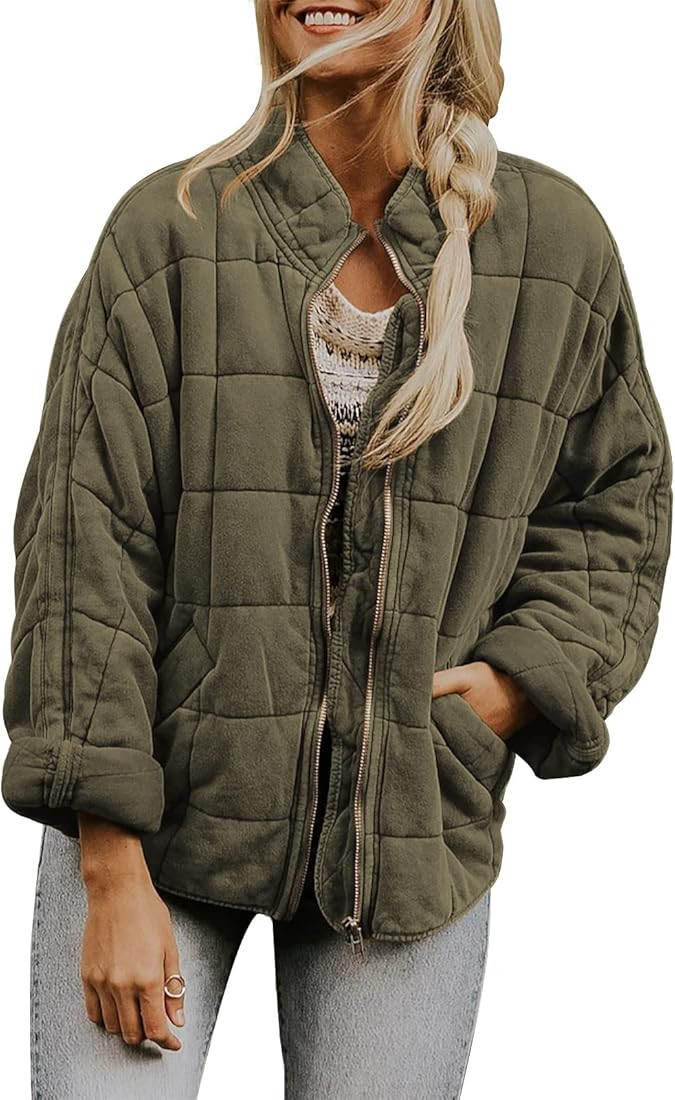 ETCYY Women's Causal Lightweight Quilted Jackets Long Sleeve Oversized Warm Winter Zip Up Coat wi... | Amazon (US)