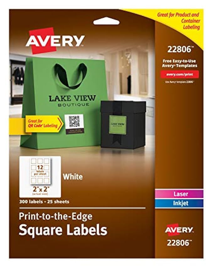 Avery Easy Peel Print-To-The-Edge, Permanent White Square Labels with True Block, 2"x 2", Pack of 30 | Amazon (US)