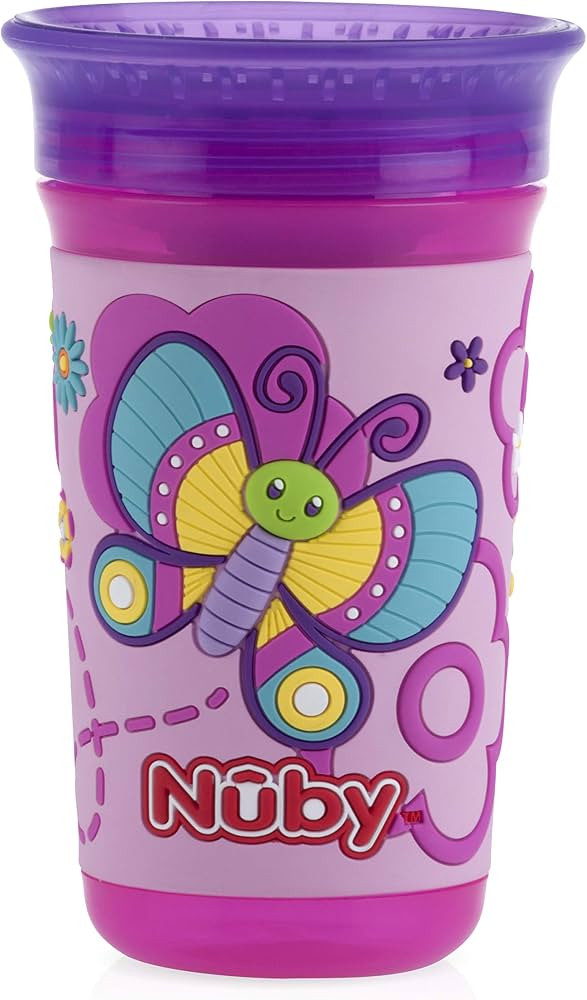 Nuby 360 Degree Easy Sip 3D Grip Wonder Cup with Printed Silicone Sleeve, Purple, Butterfly, 10 O... | Amazon (US)
