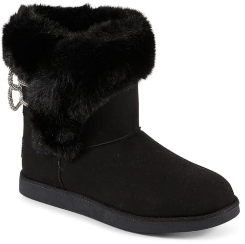 Juicy Couture Women’s Winter Boots with Faux Fur Trim, Rhinestone Logo, and Cozy Insulated Lining – Fashionable Cold Weather Booties for Casual or Outdoor Wear-Kahlo-Black Stone Size 10 | Amazon (US)