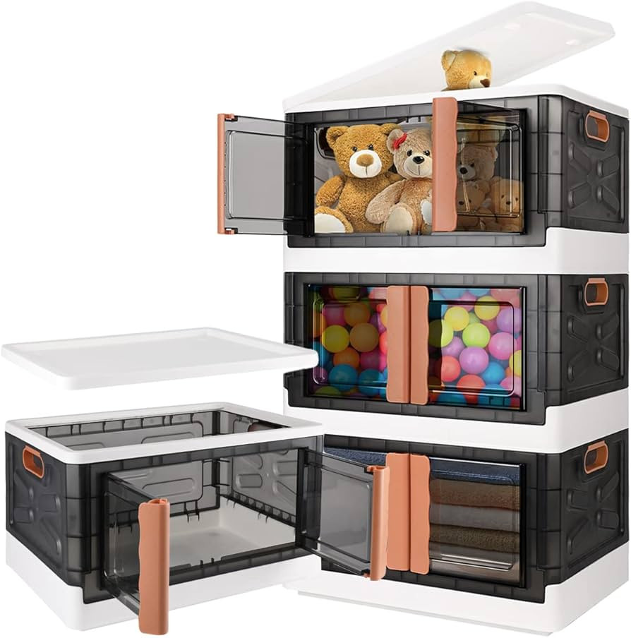 4-pack*13.2Gal Collapsible Storage Bins Folding Storage Box Plastic Drawer Organizer Stackable Sh... | Amazon (US)