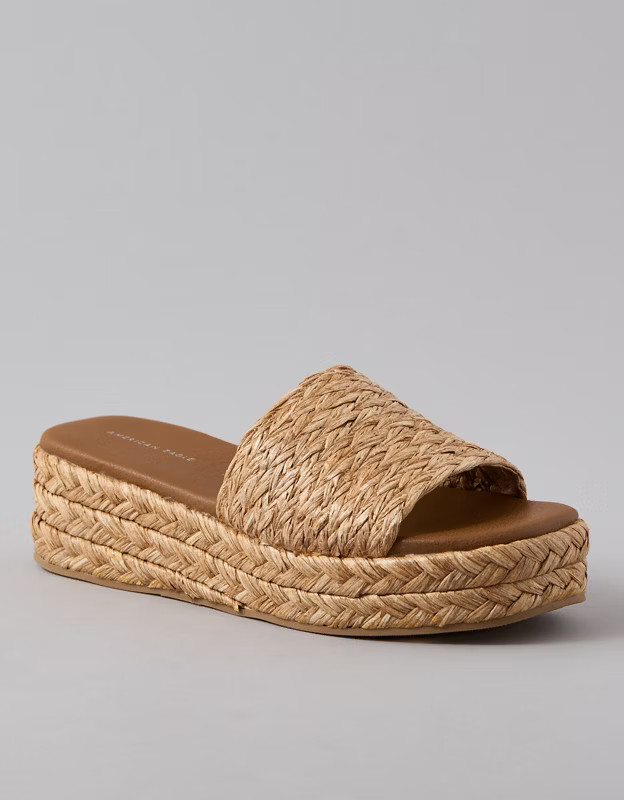 AE Raffia Espadrille Flatform Slide Sandal | American Eagle Outfitters (US & CA)