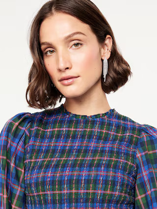 Long-Sleeve Plaid Smocked Top | Old Navy (US)