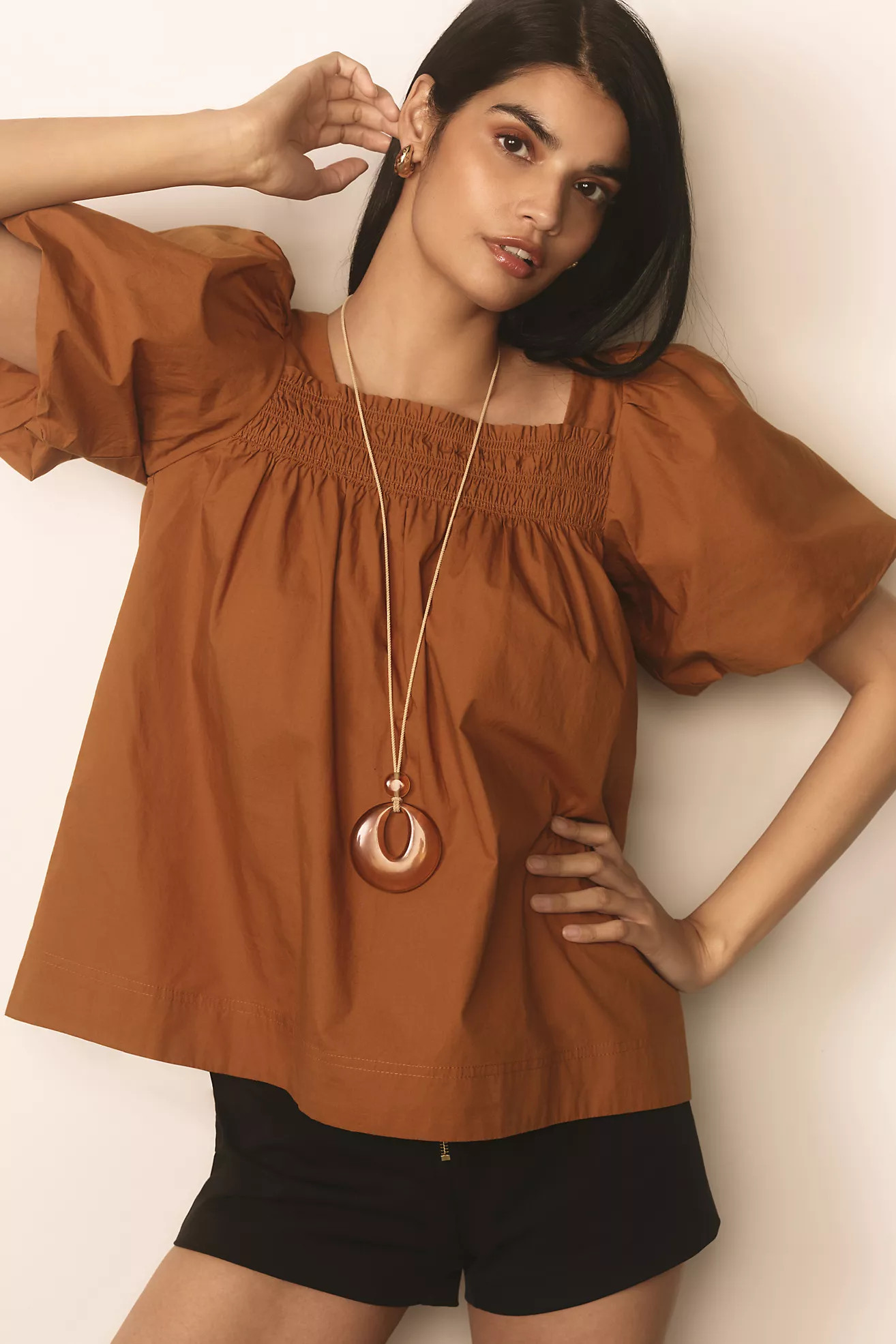 By Anthropologie Puff-Sleeve Smocked Blouse | Anthropologie (US)