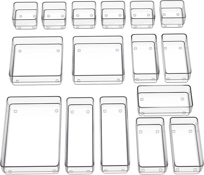 SMARTAKE 16-Piece Drawer Organizer with Non-Slip Silicone Pads, 5-Size Desk Storage Tray for Make... | Amazon (US)