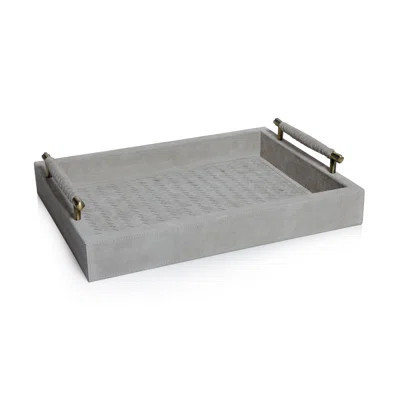 Arden Woven Suede Leather Tray with Brass Handles | Wayfair North America