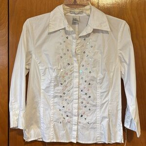 White Button-Up Shirt with Sequin Details | Poshmark