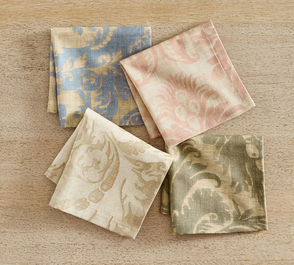 Stella Damask Organic Cotton Cocktail Napkins - Set of 4 | Pottery Barn (US)