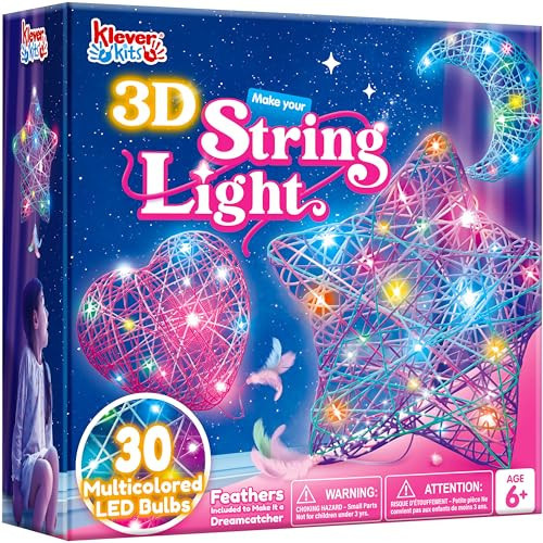 Klever Kits 3D String Art Kit for Kids, Light Up String Light Toy with 30 Multi-Colored LED Bulbs, Arts and Crafts Set, Birthday Gifts for Girls and Boys Ages 6+ | Amazon (US)