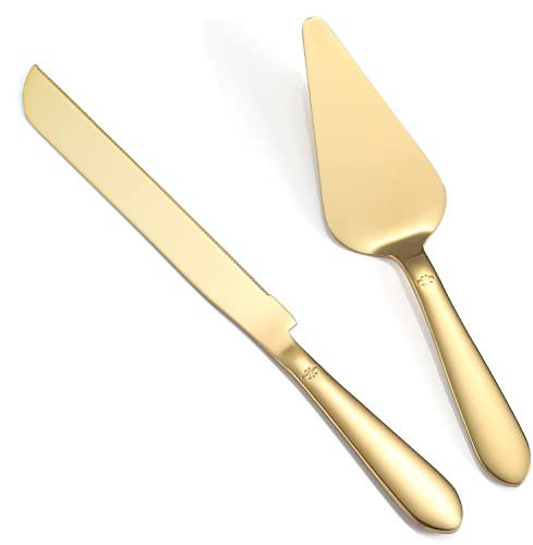 Cake Cutting Set for Wedding, Elegant Cake Knife and Server Set with Thickened Stainless Steel Rounded Edges, Cake Cutter Pie Spatula for Birthday Anniversary Christmas, 2 Pcs, Gold | Amazon (US)