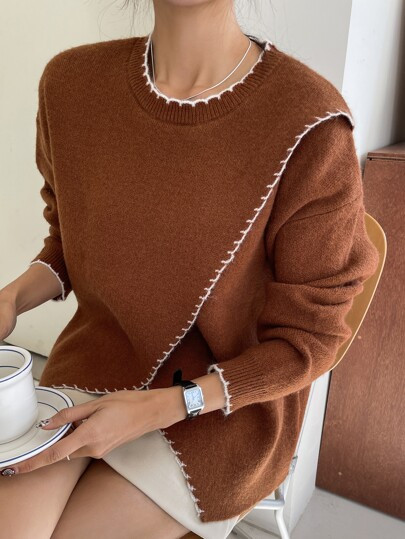 DAZY Whipstitch Detail Wrap Front Jumper | SHEIN