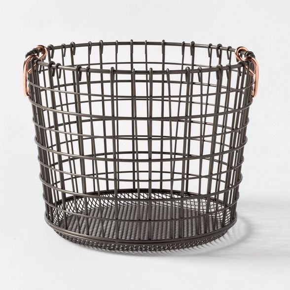 Wire Round Basket Copper Handle with Mesh Bottom Pewter - Threshold&#8482; | Target