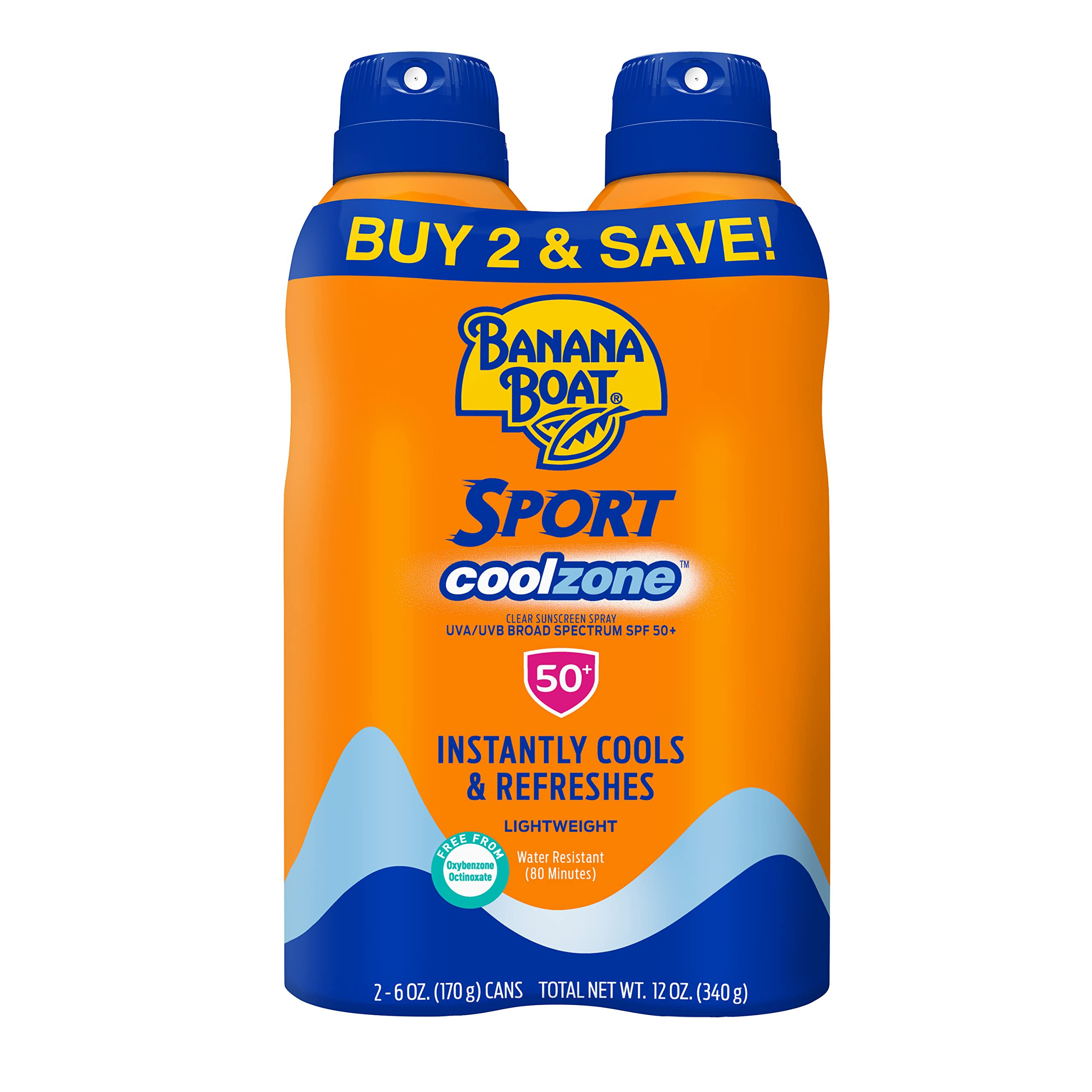 Banana Boat Sport Cool Zone SPF 50 Sunscreen Spray Twin Pack | Spray Sunscreen SPF 50, Sunblock, ... | Amazon (US)
