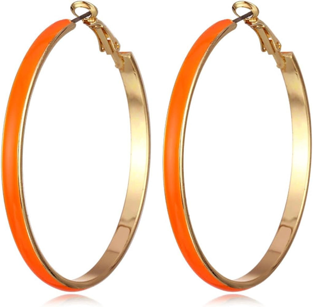 Big 5cm Circle Hoop Earring Multicolor Enamel Round Dangle Drop Earrings for Women Exaggerated St... | Amazon (US)