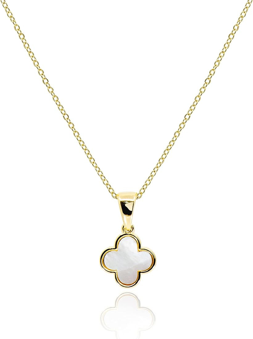 QVY Lucky Clover Necklace for Women Mother of Pearl Dainty Charm Black Clover Blue White Clover P... | Amazon (US)