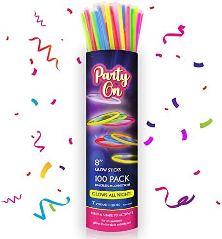 PARTY ON Glow Sticks Bulk Party Supplies. 100 Pack. 8 Inch Glow in the Dark Sticks, Light Up Part... | Amazon (US)