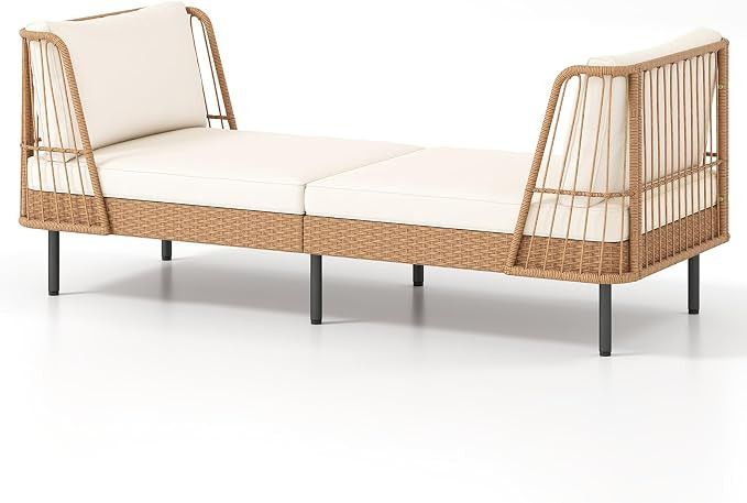 HAPPYGRILL Outdoor Wicker Daybed, Rattan Patio Couch Sofa Bed with Armrests, Cushions & Pillows, ... | Amazon (US)