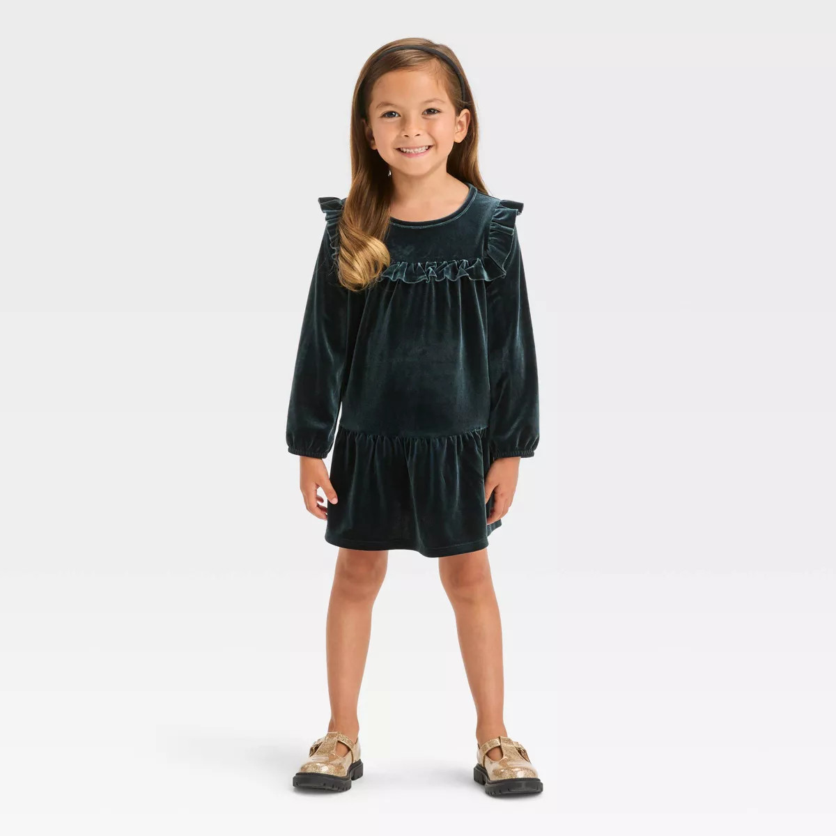 Toddler Girls' Solid A-Line Long Sleeve Dress - Cat & Jack™ Black | Target