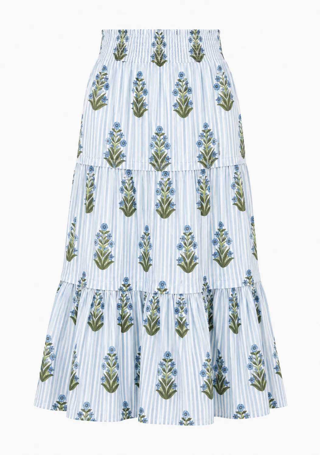 Striped Floral Pattern Skirt - Light Blue | MeMe's
