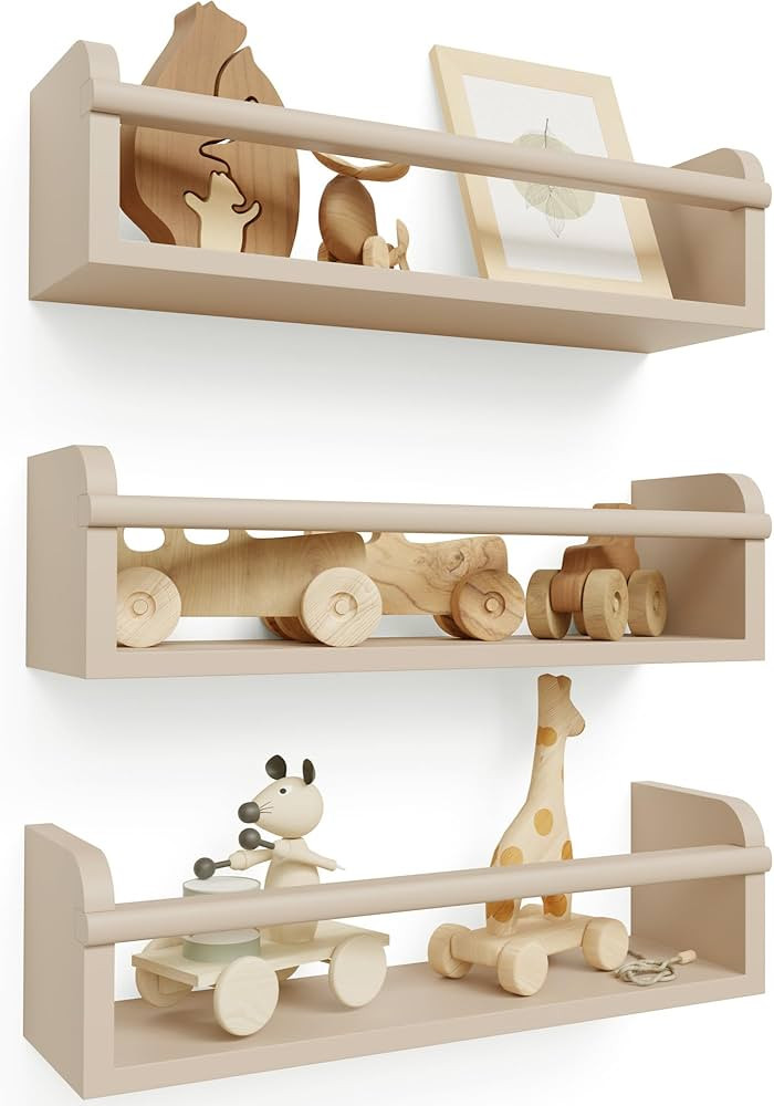 Decorative Nursery Bookshelves for Kids - Set of 3 Easy to Install Floating Shelves for Wall Moun... | Amazon (US)