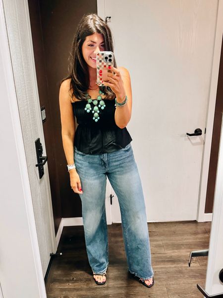 Midsize date, night outfit spring
Wearing a 28 in the jeans size down one 
Wearing a small in the top runs big

#LTKFindsUnder50 #LTKMidsize #LTKOver40